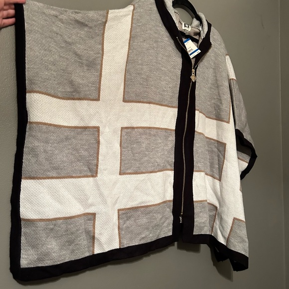 NWT Anne Klein XL Heather Grey Poncho Jacket Zip-Up Heavyweight Sweater Hoodie - Picture 2 of 15